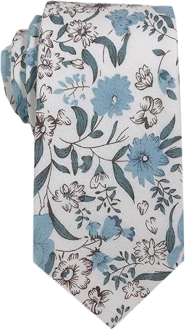 Mantieqingway Men Skinny Tie Cotton Floral Necktie for Wedding Groomsmen Tie (23)