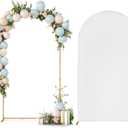 Skypatio 7.2FT Wedding Metal Arch Backdrop Stand with White Backdrop Cover, Balloon Gold Arch Stand for Birthday Party Baby Shower Wedding Decoration Stand for Backdrop 