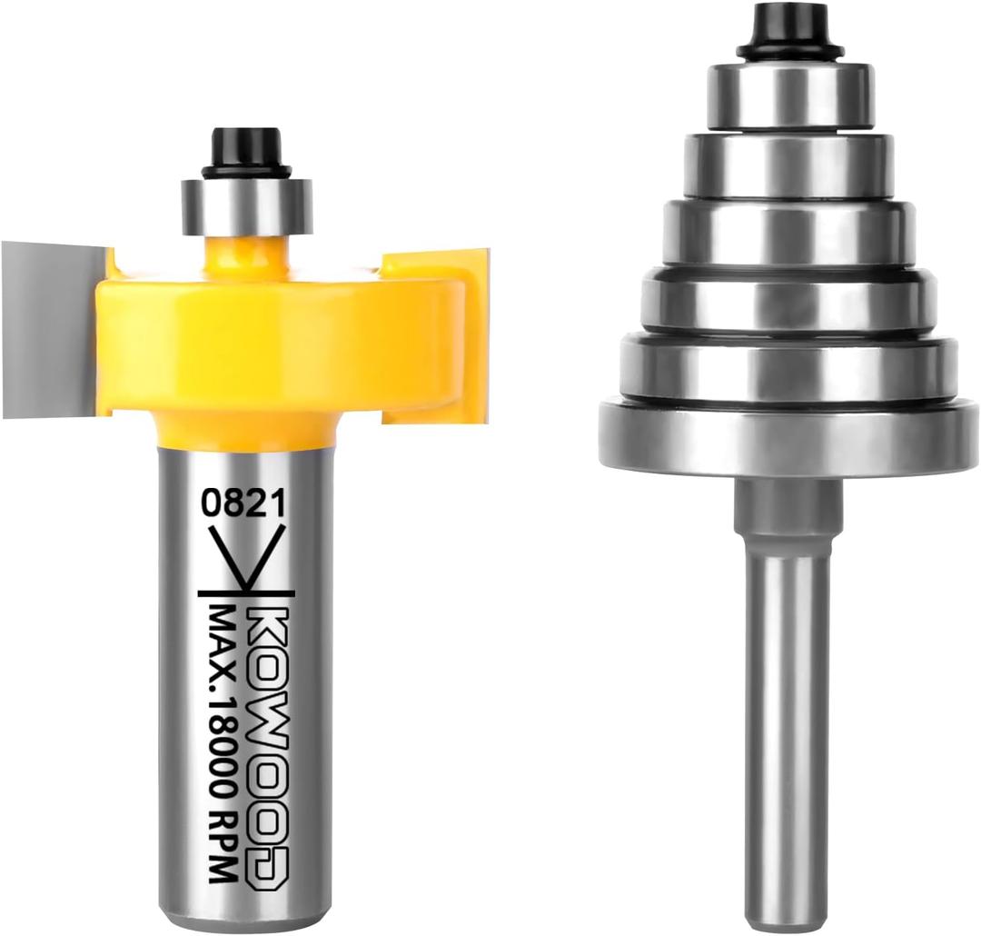 KOWOOD 1/2" inch Shank 1-3/8" Height Multi-Slot Milling Cutter Bit (7 Bearings, Multiple Depths 1/8", 3/16",1/4", 5/16", 3/8", 7/16", 1/2") Interchangeable and Adjustable Bearings.