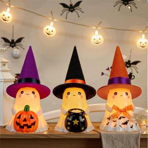 Halloween Decorations Indoor,3Pcs Cute Spooky Ceramic Ghost Halloween Decorations,Ghost Figurines with Hats - Adorable Tabletop Decor for Mantel,Party, Home, Porch Decor