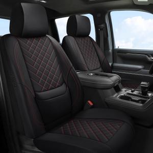 BABYBLU Chevy Silverado Seat Covers,Truck Seat Covers for Silverado GMC Sierra,Custom Fit 2007-2026 1500/2500HD/3500HD (Black & Red, Front Pair)