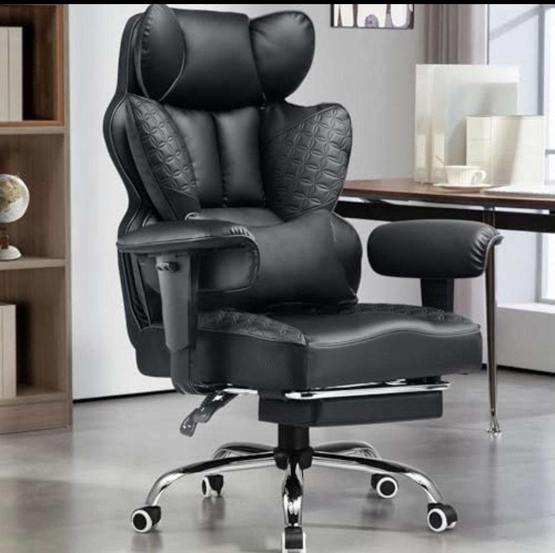 GTPLAYER Big and Tall Gaming Chair 400lbs Heavy Duty Office Chair with Foot Rest & Ergonomic Pocket Spring Lumbar Support, High Back 3D Saddle Shaped Cushion for Back Pain Relief, Matte-Black
