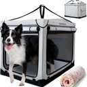 Soft Collapsible Dog Crate - 36 Inch Portable Travel Crate with Extra Space Indoor & Outdoor, 4-Door Foldable Pet Kennel with Durable Mesh Windows, Light Gray (36.0"L x 24.0"W x 28.0"H)