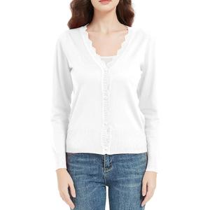 Women's Short Sleeve Cropped Cardigan Button Down Sweater Lightweight Knit Shrugs (White, XL)