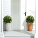 Yunlly Set of 2 Artificial Boxwood Topiary Ball Tree Fake Bushes Shrubs Outdoor Faux Plant with Ground Spike Flowers UV Resistance Greenery for Front Porch Garden Patio Indoor(Yellow,27x18inch)