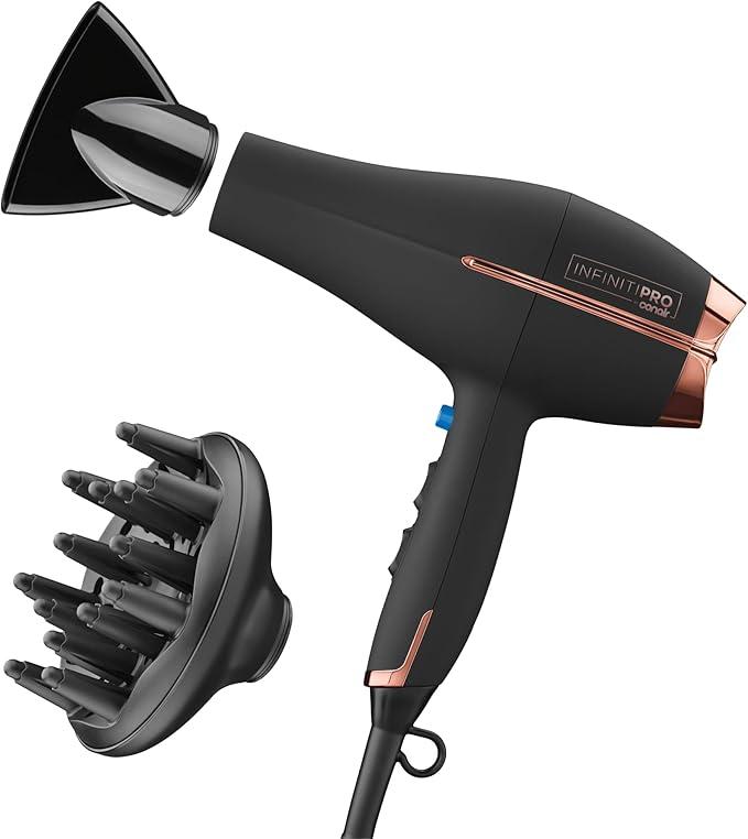 INFINITI PRO by CONAIR Hair Dryer, 1875W Blow Dryer with Diffuser and Concentrator, Ceramic Technology, 3 Heat & 2 Speed Settings, Cold Shot Button, Black