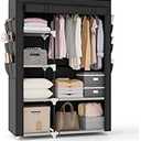 Portable Closet for Hanging Clothes, Portable Wardrobe Closet with Cover, 6  Storage Shelves, 2 Hanging Rods and 6 Side Pockets