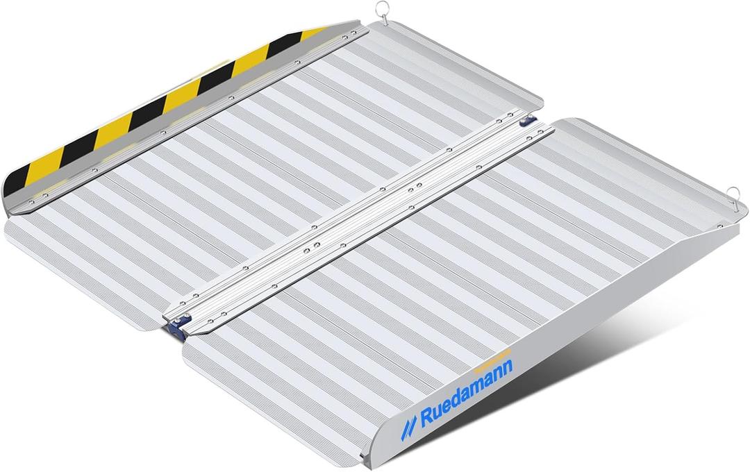 Ruedamann 2 FT Portable Wheelchair Ramp, Sturdy Non-Slip Aluminum Wheelchair Ramp with Upgraded Hinge, Aluminum Folding Ramp for Doorways, Ramp for Wheelchairs, Scooters, Steps, Stairs, Pets (2FT Silver(Using Height 2-6''))