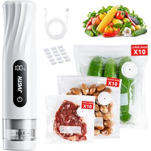 Handheld Vacuum Sealer (Food Storage): Compact Vacuum Sealer Food, 80kPa Suction, 1800 mAh Battery, 30 Reusable Sous Vide Bags, Preserve 6X Freshness For Kitchen, BBQ, Travel.