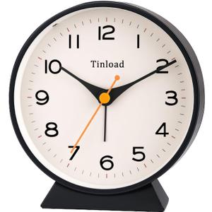 4.5" Battery Operated Retro Analog Alarm Clock, Small Silent Bedside Desk Clock,Lighted on Demand, Battery Operated, Snooze, for Living Room, Bedroom, Bedside, Desk(Black)