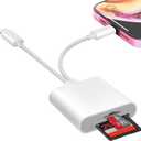 SD Card Reader for iPhone iPad, USB C & Lightning Dual Interface Memory Card Reader, Digital Camera Adapter to iPhone/MacBook/USBC Laptop for SD/TF/Sim Card, Plug & Play, Camera Accessories (2 Slot)