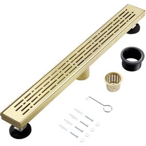 32 Inch Linear Shower Drain, Brushed Gold Shower Drain, Removable Grate, 304 Stainless Steel, Easy to Install and Clean for Bathrooms (Drain Base Not Included), LSD-29A-32G