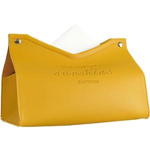 Tissue Box Cover Rectangle - Premium PU Leather Minimalist Tissue Holder - Modern Nordic Decor for Home, Office & Car - Decorative Tissue Cover for Table Vanity Nightstand Parlors Countertop (Yellow)