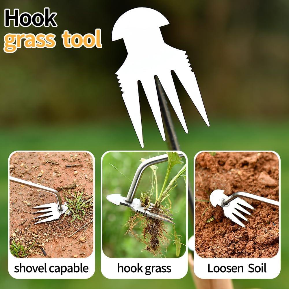 2025 Weed Puller Tool, 1 Pack New Garden Stainless Steel Weeder Tool Hand Weeder Tool, Multi-Purpose Weed Remover Tool Weeding Tools for Gardening(Rubber Handle)