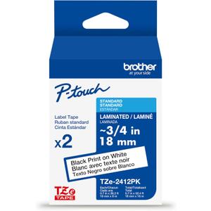 Brother Genuine TZe241~3/4" 2PK Black Print on White Label Tape. Each: 0.7 in x 26.2 ft (18 mm x 8 m) Total: 0.7 in x 52.4 ft (18 mm x 16 m)