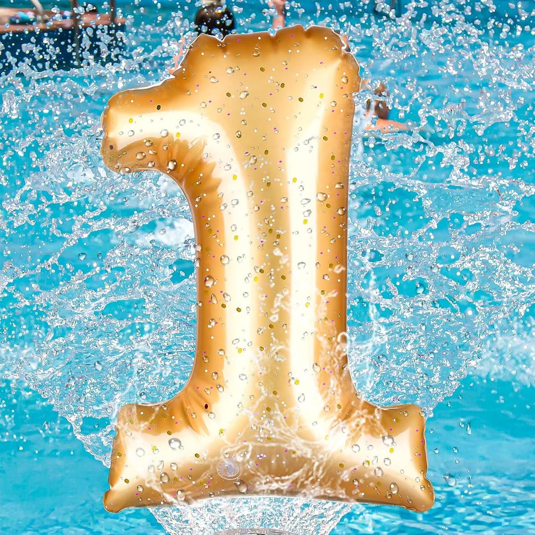 Number 0-9 Pool Float 20'' Gold Pool Birthday Party Decoration Large Inflatable Swimming Balloon for Summer Graduation Party Supplies Indoor Outdoor Backdrop Decor (Number 1)