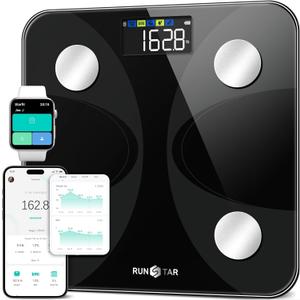 Scale for Body Weight and Fat Percentage, RunSTAR Digital Accurate Bathroom Smart Scale with Large Display, FSA&HSA Eligible 13 Body Composition Analyzer Sync App (11"/280mm, Black)