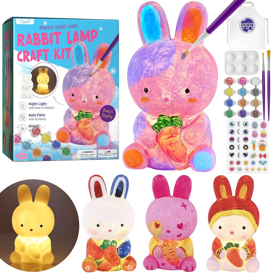 Paint Your Own Bunny Lamp Kit, Art Supplies Painting Kits for Kids, Arts and Crafts for Kids Ages 8-12, Bunny Toys Girls Boys Halloween Birthday Christmas Gifts Ages 3 4 5 6 7 8 9 10 11 12+