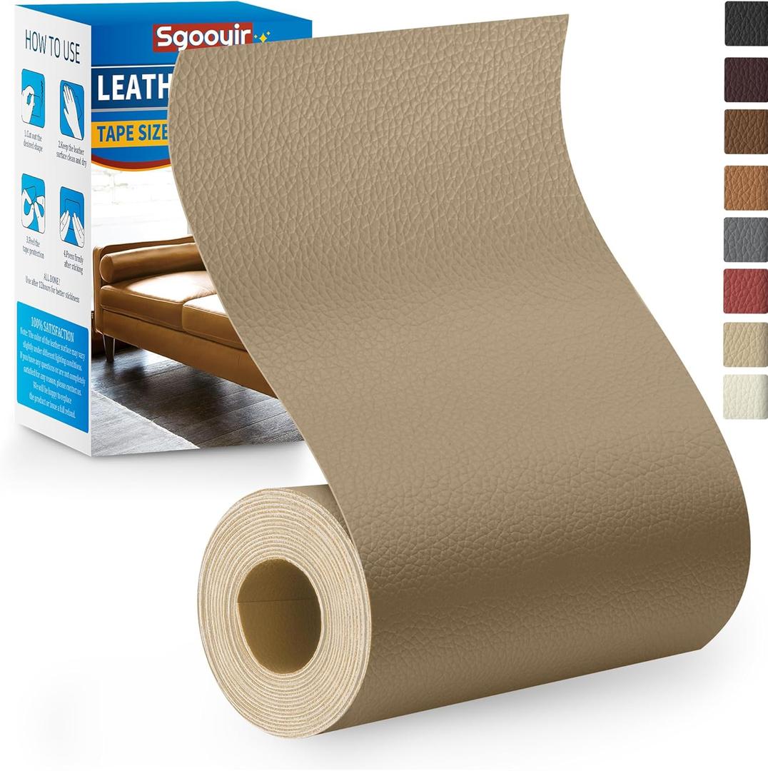 Leather Repair Patch Tape Kit, 4" x 63" Self Adhesive Leather Repair Patch for Furniture, Vinyl Leather Repair Kit for Car Seat, Chairs, Couch, Sofa, Boat Beige