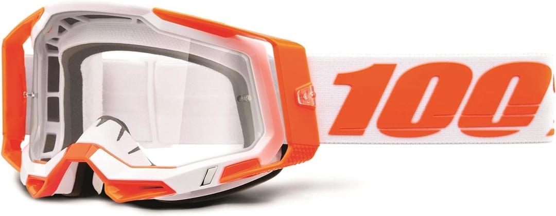 100% Racecraft 2 Mountain Bike & Motocross Goggles - MX and MTB Racing Protective Eyewear (Orange - Clear Lens)