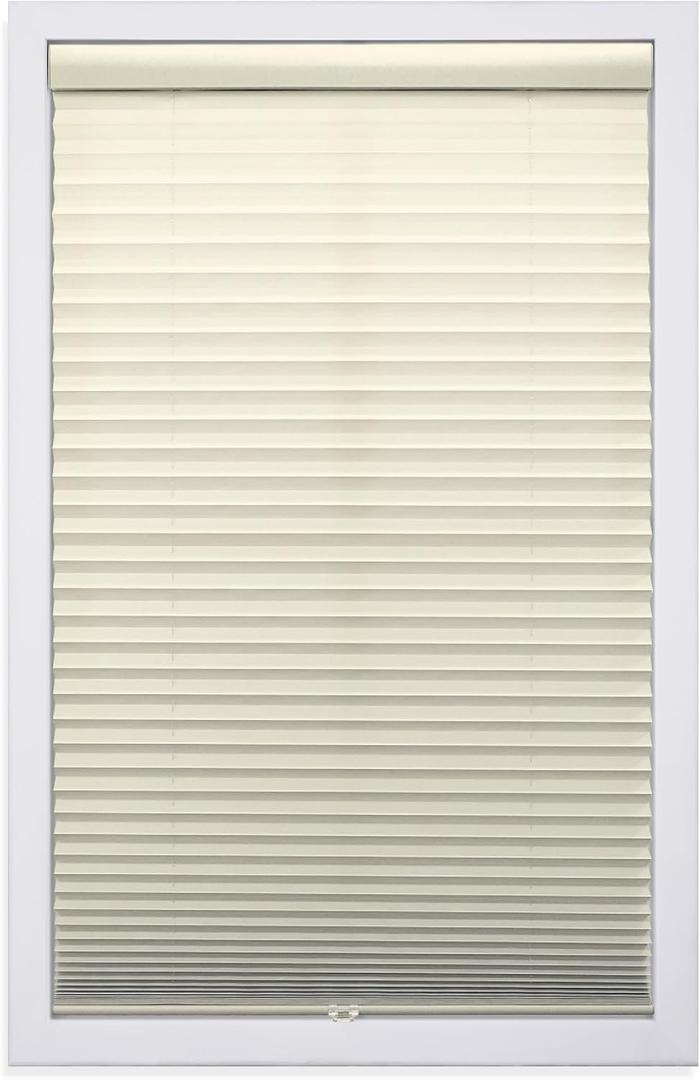 DEZ FURNISHINGS Cordless 1" Light Filtering Pleated Shade, Fabric, 27"W x 64"H, Ecru