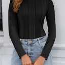 Tankaneo Womens Fitted Long Sleeve Shirts Ribbed Knit Going Out Tops Y2k Trendy Casual Crew Neck Tees Shirts (Black)