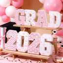 Kathfly 2 Pack 2026 Grad Signs Glitter Graduation Party Decorations Graduation Table Centerpieces Class of 2026 Wooden Tabletop Congrats Grad Signs Table Toppers for Congrats Decor(Pink Bow)
