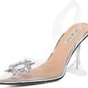 wetkiss Silver Heels for Bride - Sparkly Wedding Heels with Rhinestones, Strappy Closed Toe Pumps for Women, Formal Shoes, Size 6