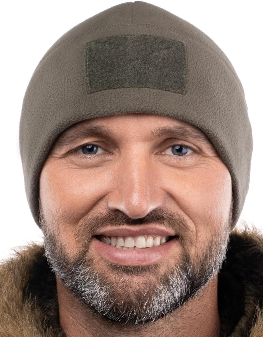 2SBR 2SABERS Warm Outdoor Winter Fleece Beanie with Patch Panel  Skull Watch Cap Hat Olive Green (M)