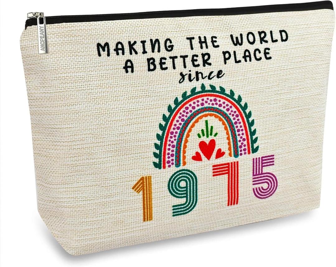 Ancpeany 50th Birthday Gifts for Her, Funny 1975 50th Birthday Decorations Makeup Bag, Anniversary 50 Old Year Gift Ideas for Women, Wife, Sister, Mom, Aunt, Cool Cosmetic Travel Bag for Mothers Day