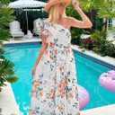 ZESICA Women's 2026 Summer Floral Sleeveless Maxi Dress Ruffle One Shoulder High Waist Boho Beach Wedding Guest Long Dresses (White, Small)