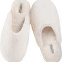 Snug Leaves Women's Fuzzy Scuff Slippers Soft Comfy Memory Foam Non-slip Indoor House Shoes (11-12, Cream White)
