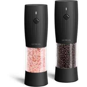 Ultrean Electric Salt and Pepper Grinder Set Rechargeable Automatic Pepper Mill Shakers Adjustable Coarseness Larger Capacity with Led Kitchen Appliances for New House Warming Gifts (0-Black)