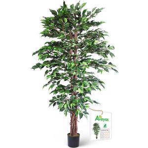Aveyas 6ft Artificial Ficus Tree for Home Decor, 6 Feet Faux Plant Fake Silk Trees with Pot for Indoor Outdoor House Living Room Office Garden (6 ft Tall)