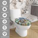 Elongated Toilet Seat Leaves pattern stylized seamless texture 3d Art Resin Toilet Seat Easy to Install Quietly Close Quick Release Hinges Decorative Toilet Seat with Cover