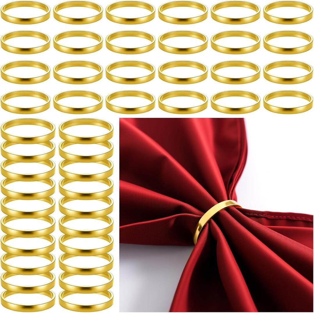 WILLBOND 100 Pcs Gold Napkin Rings Bulk Christmas Round Napkin Ring Holders Metal Buckle for Cloth Holiday Dinners Wedding Adornment Home Decorations Party Supplies