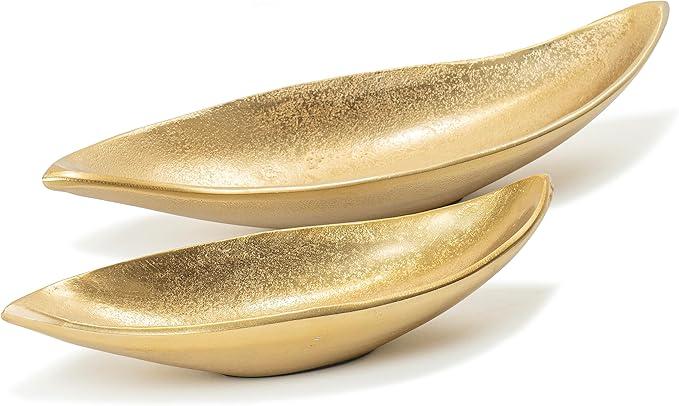 Red Co. Set of 2 Decorative Elongated Textured Metal Centerpiece Trays, Gold Red Co. Set of 2 Decorative Elongated Textured Metal Centerpiece Trays, Gold