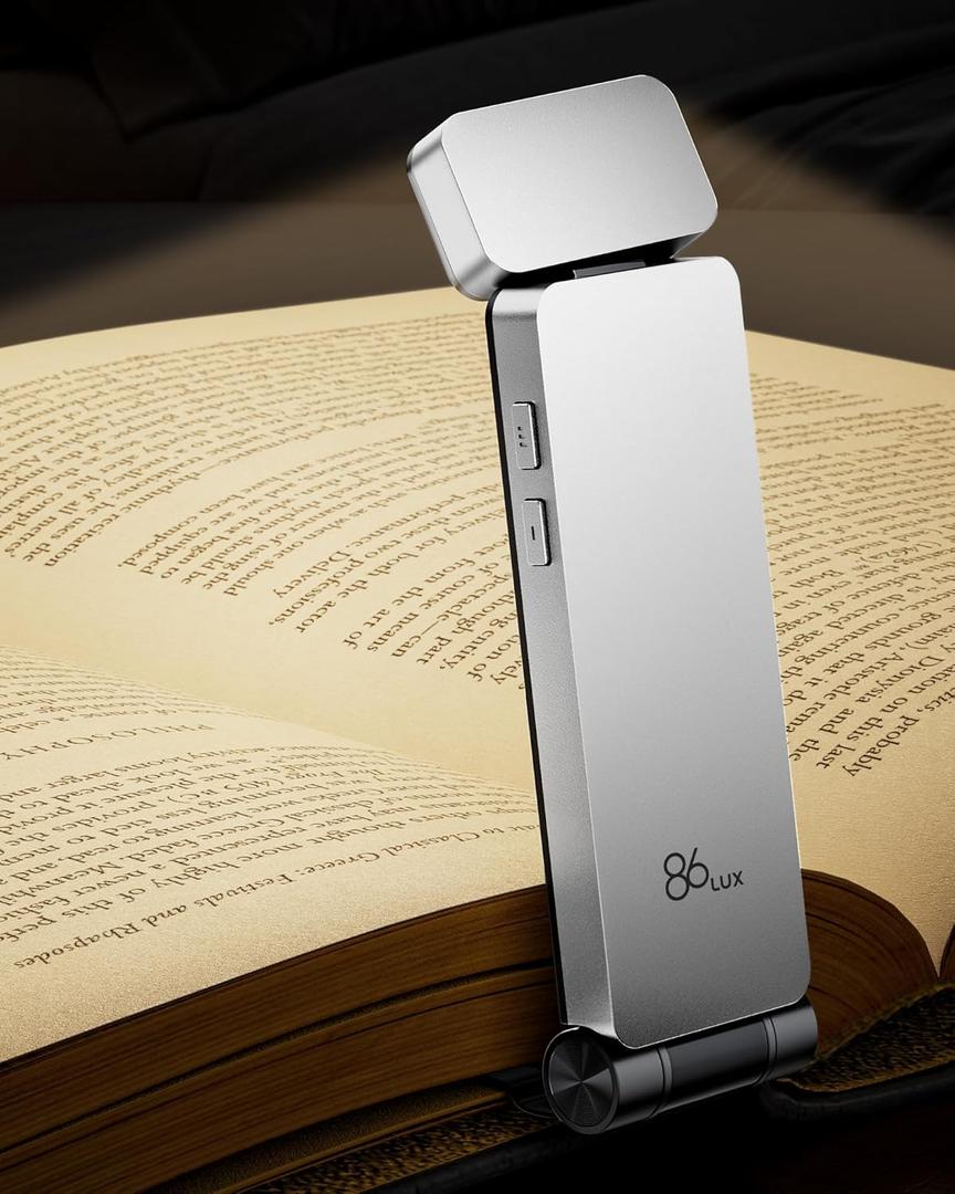 86lux Book Light, Rechargeable Clip-On LED Reading Light for Bed & Night Use - 3 Color Temperatures with Stepless Dimming, Ultralight Bookmark Design for Kids, Book Lovers