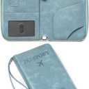 Leather RFID Blocking Passport Holder Travel Wallet, Passport Cover/Travel Wallet for Women/Men with (Light Blue)