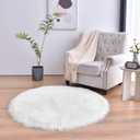 Duduta White Faux Sheepskin Round Rug 4x4 ft, Fluffy Shag Fur Bedroom Nursery Kids Playroom Rug Dorm Decor Non Slip Washable
