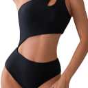 Milumia Women's Cut Out One Piece Swimsuit One Shoulder Sleeveless Wireless Bathing Suits Black, Small