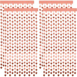 Lounsweer 4 Pcs Valentine Heart Foil Curtain Rose Gold Heart Chain Foil Fringe Metallic Tinsel Backdrop Hanging Bachelorette Decorations Tinsel Streamer for Wedding Birthday Bridal Shower