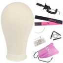 Leeven 21"-24" Poly Canvas Block Head Professional Mannequin Canvas Head for Making, Drying,Styling Wigs with Table Clamp Stand and Hair Edge Band 22 Inch
