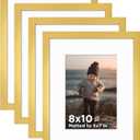 KINLINK 8x10 Picture Frame Gold Set of 4, Wooden Photo Frames Matted 5x7 with Plexiglass for 5x7 with Mat or 8x10 without Mat for Table and Wall Display