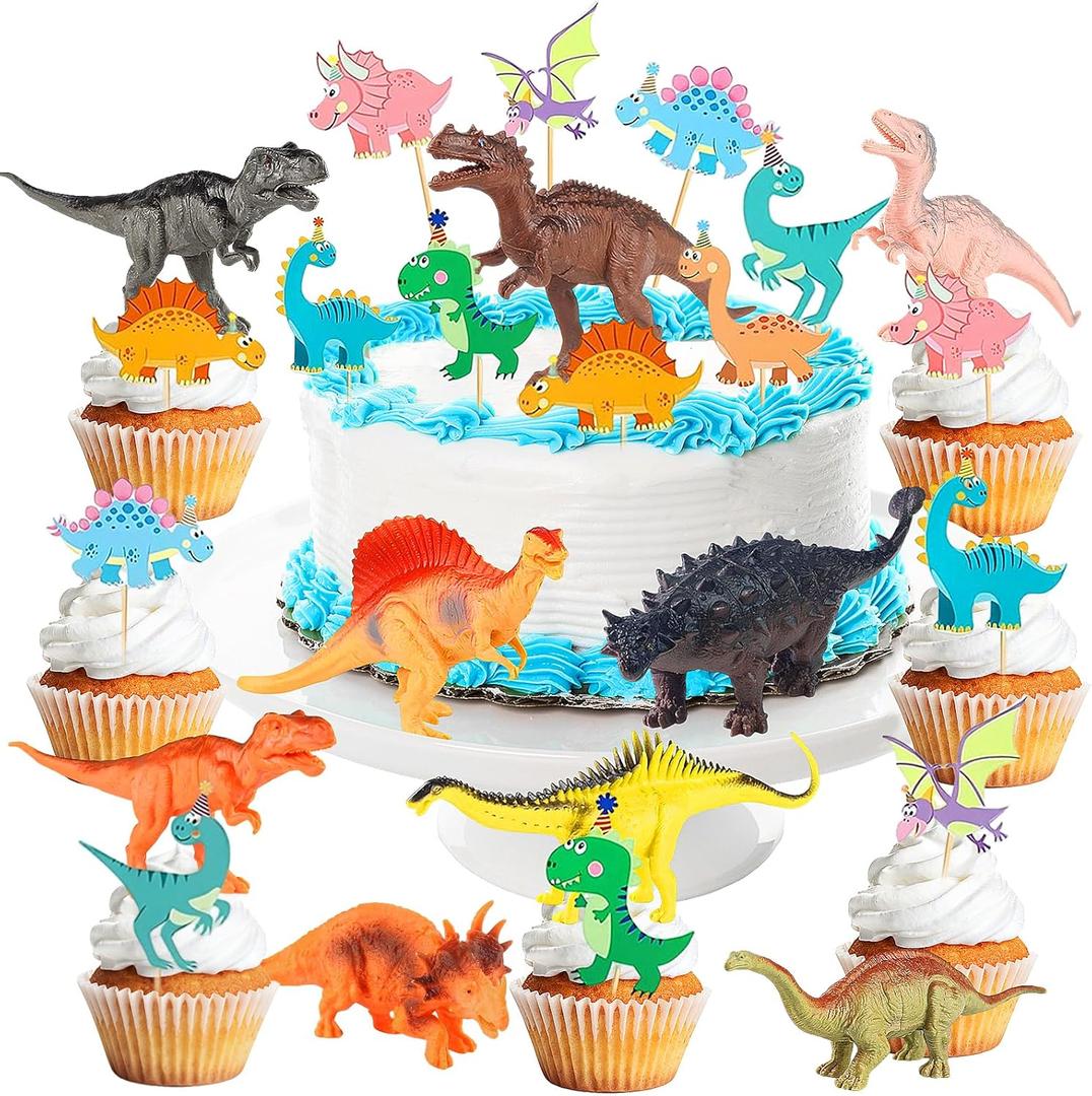 25Pcs Dinosaur Birthday Decorations Mini Dino Figures Cupcake Toppers Animal Theme Party Cake Baby Shower Supplies