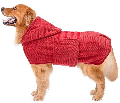 Geyecete Dog Drying Coat with Hood for After Bath Bathrobe Towel Dog Drying Coat for Wet Walking in Rain/Snow-Dry Fast Dog Bag-Pineapple Grid Fast Drying-Red-XL