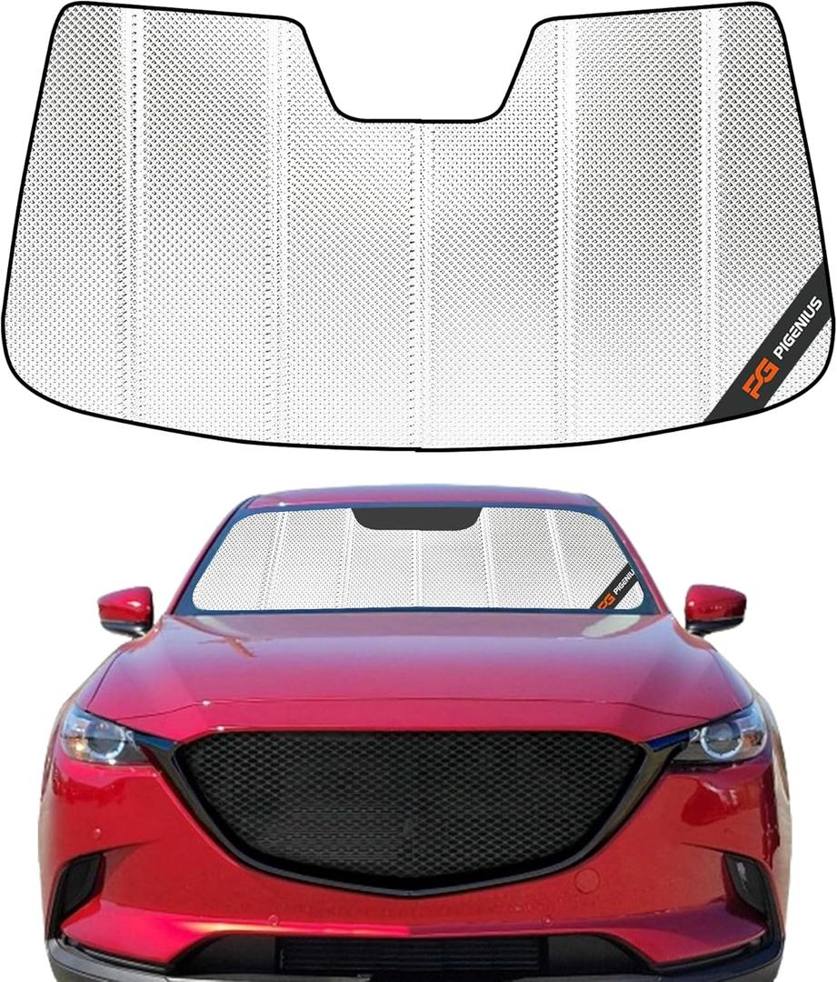 Pigenius Windshield Sun Shade for Mazda CX9 2016-2023 with Sensor. Reflective Aluminum Film Front Window Sunshade - BLAZBLOCK