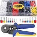 Preciva Ferrule Crimping Tool Kit with 2000PCS Wire Connectors, AWG23-7 Self-adjustable Ratchet Wire Crimping Tool Kit Crimper Plier Set (Blue)