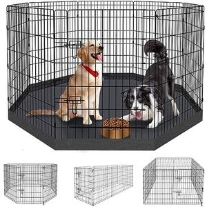 Peekaboo Dog Pen Pet Playpen Dog Fence Indoor Foldable Metal Wire Exercise Puppy Play Yard Pet Enclosure Indoor Outdoor 8 Panels 36 Inch with Bottom Pad/Top Cover(Black 36 Bottom Cover)