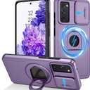 DUEDUE for Samsung Galaxy S20 FE Case Magnetic[Compatible with Magsafe], Built-in Slide Camera Cover Shockproof Heavy Duty Protective Kickstand Phone Case for Samsung S20 FE 4G/5G, Purple